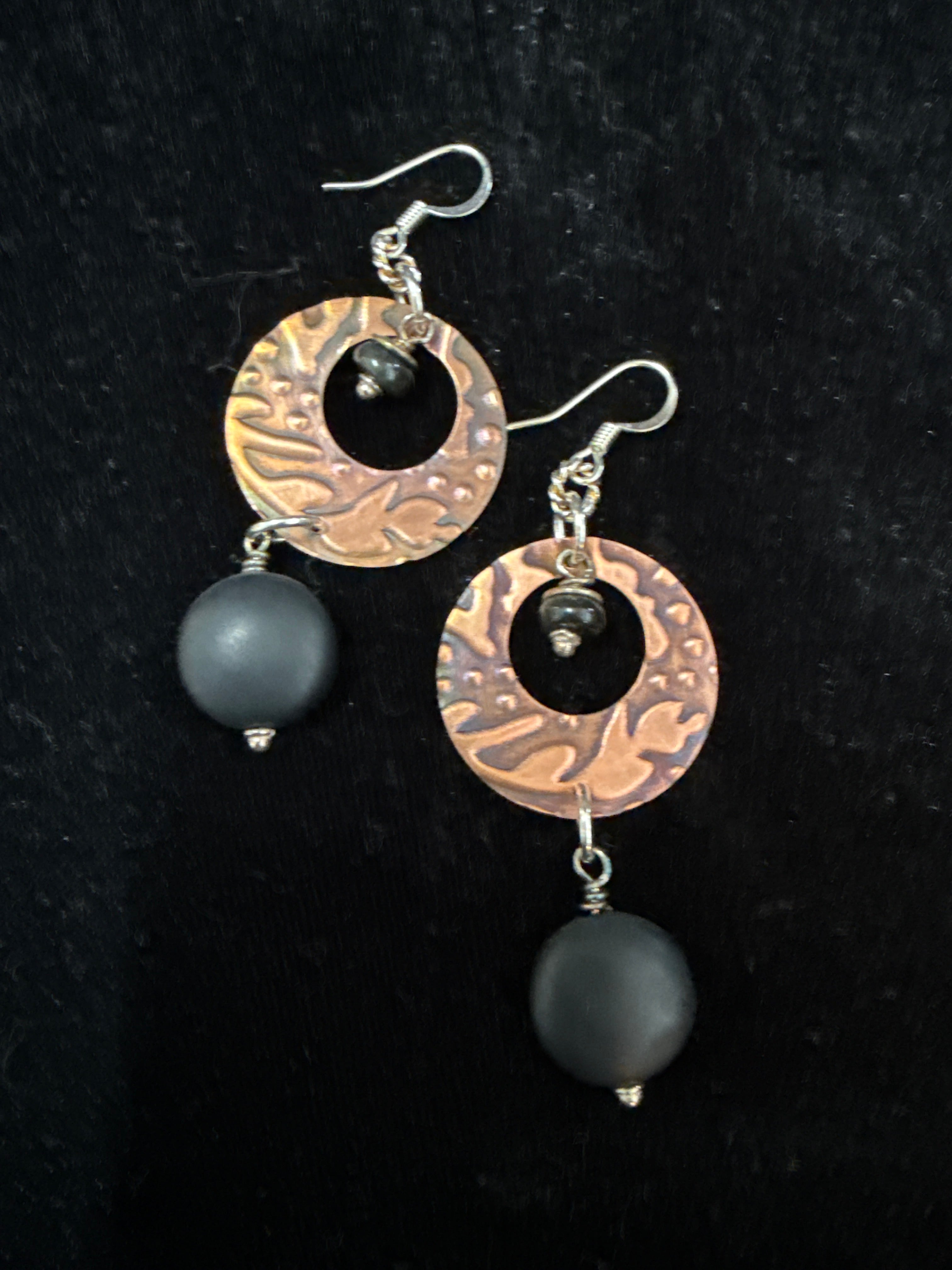 #153 copper black onyx earrings