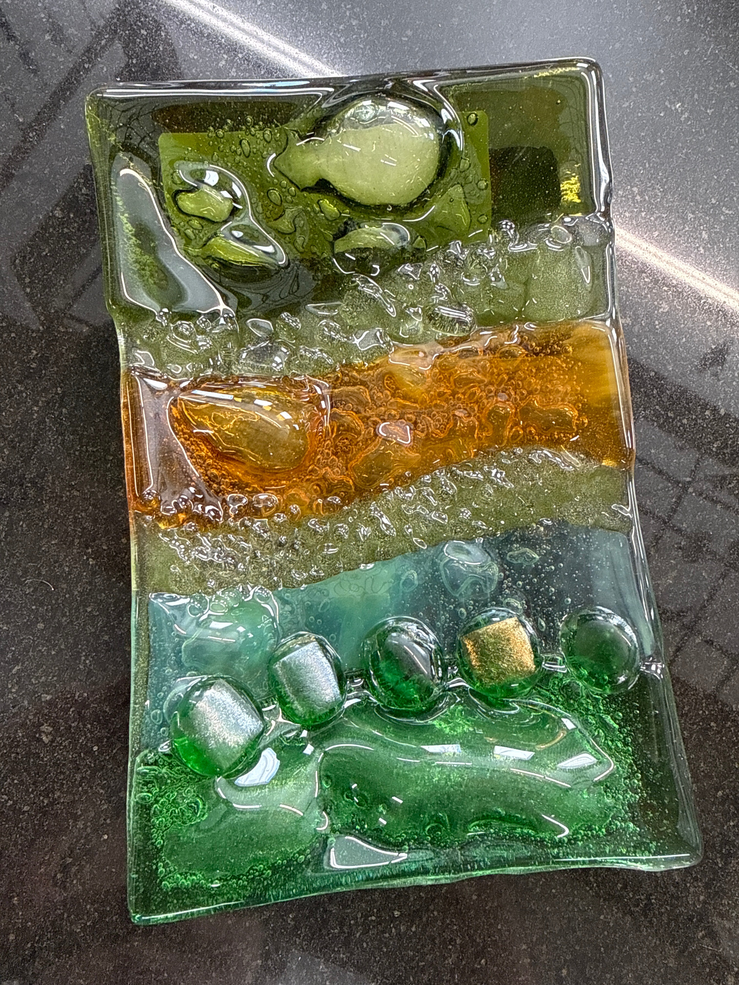 #379 Green Bubble Glass Dish