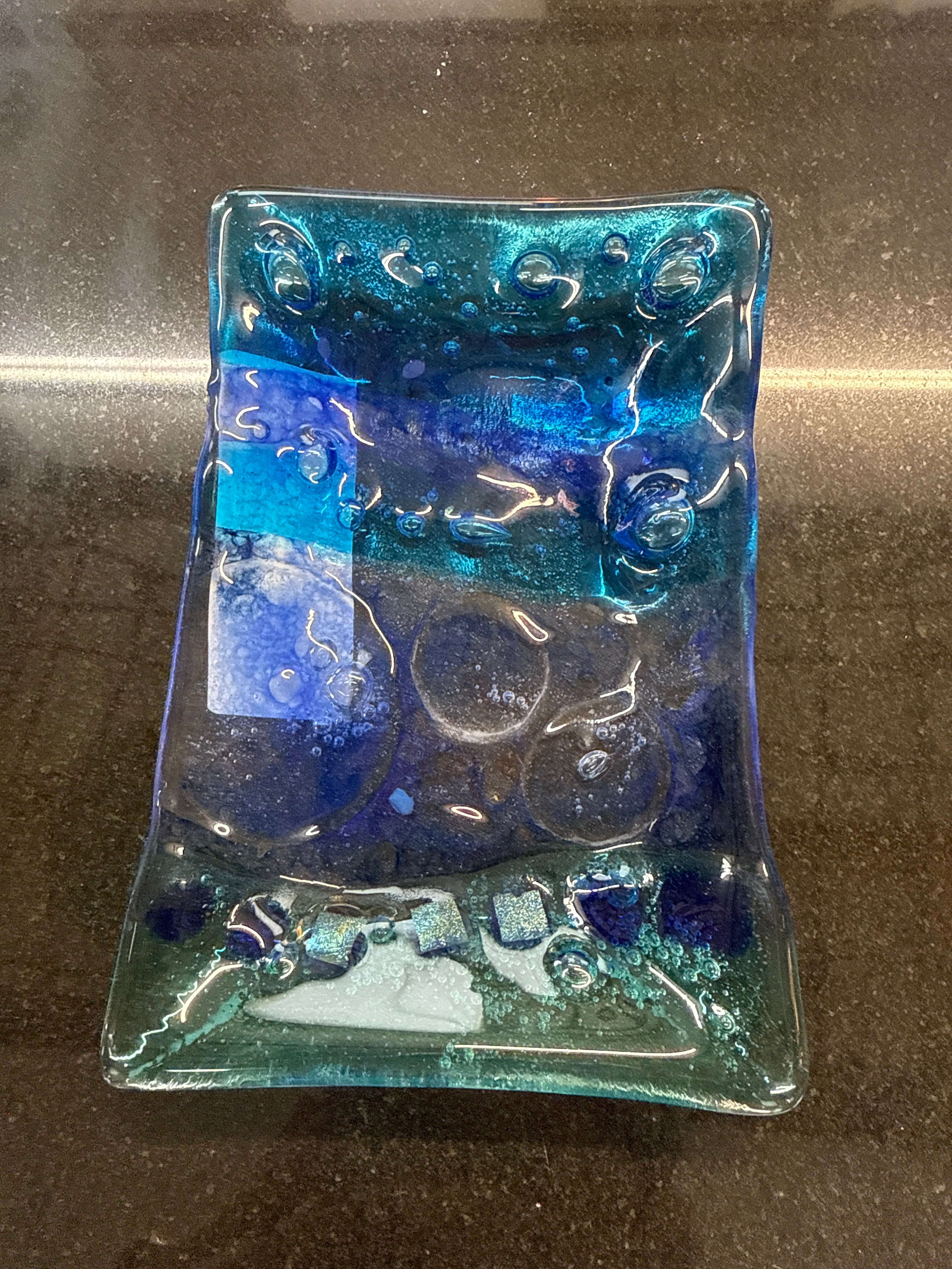 #350 Blue Bubble Glass Dish