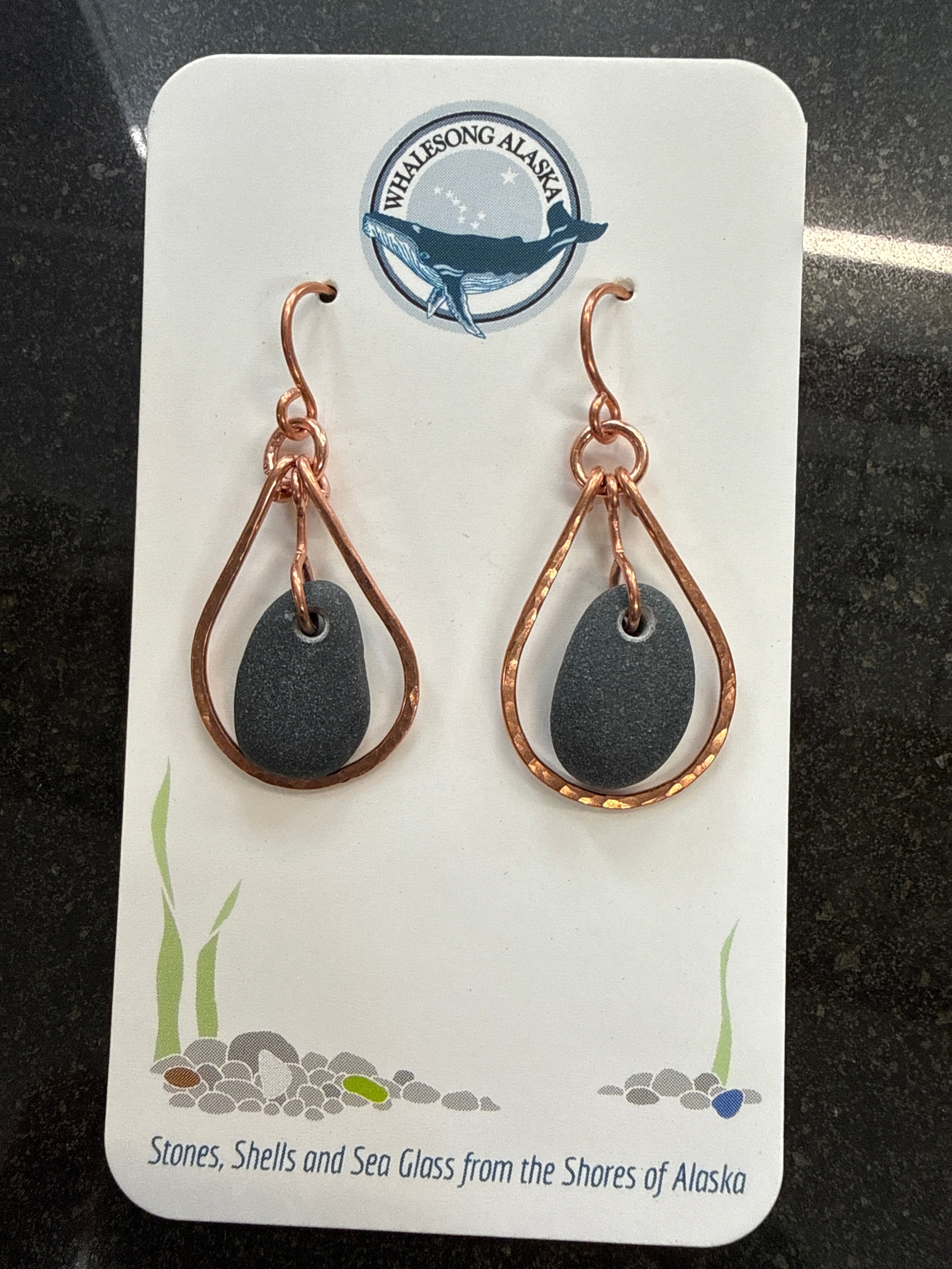 #329 Earrings: Kasilof Stones, Copper Ear Wires, Hammered Tear Drops