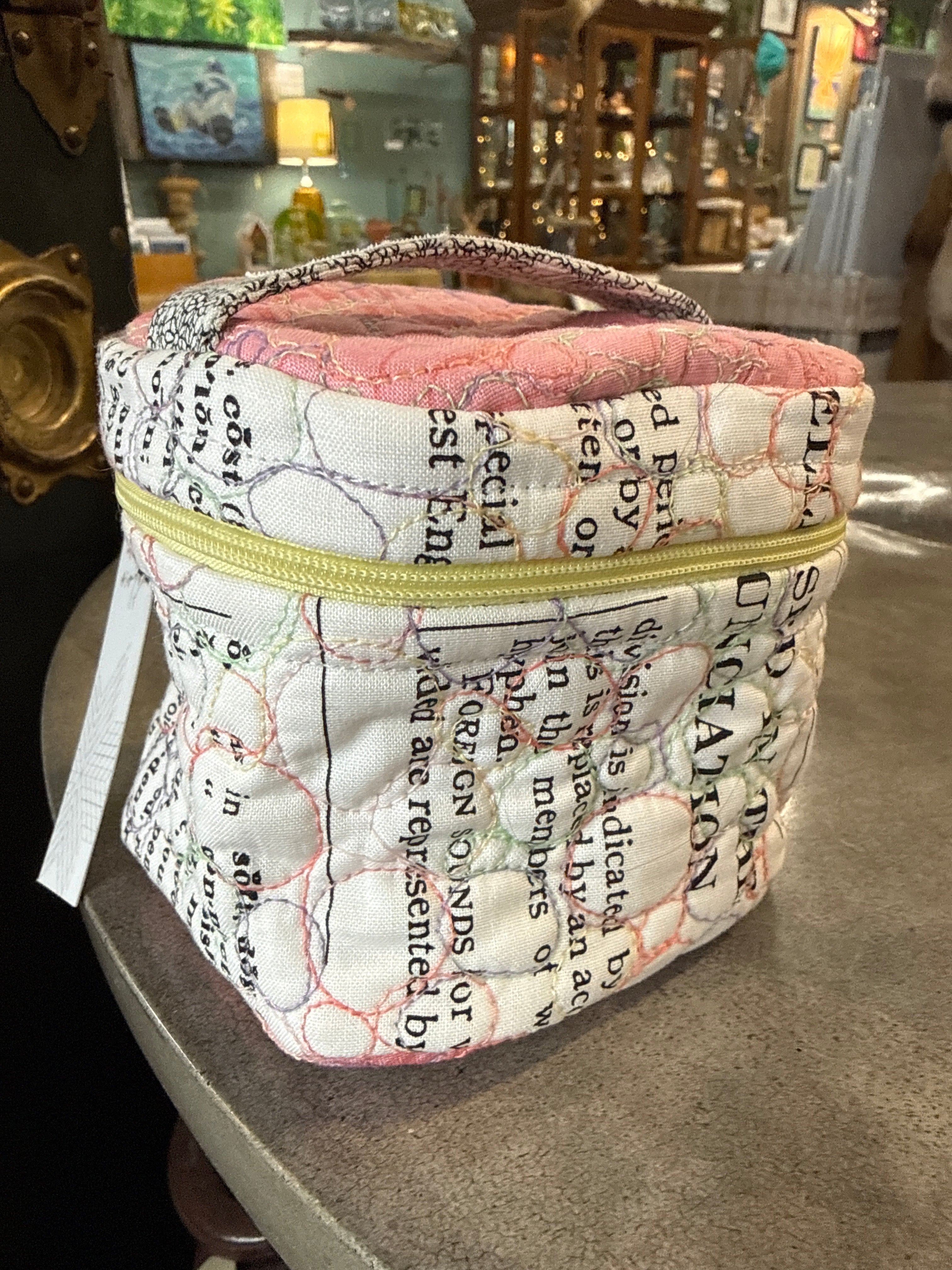 Large quilted zip pouch with zip pull