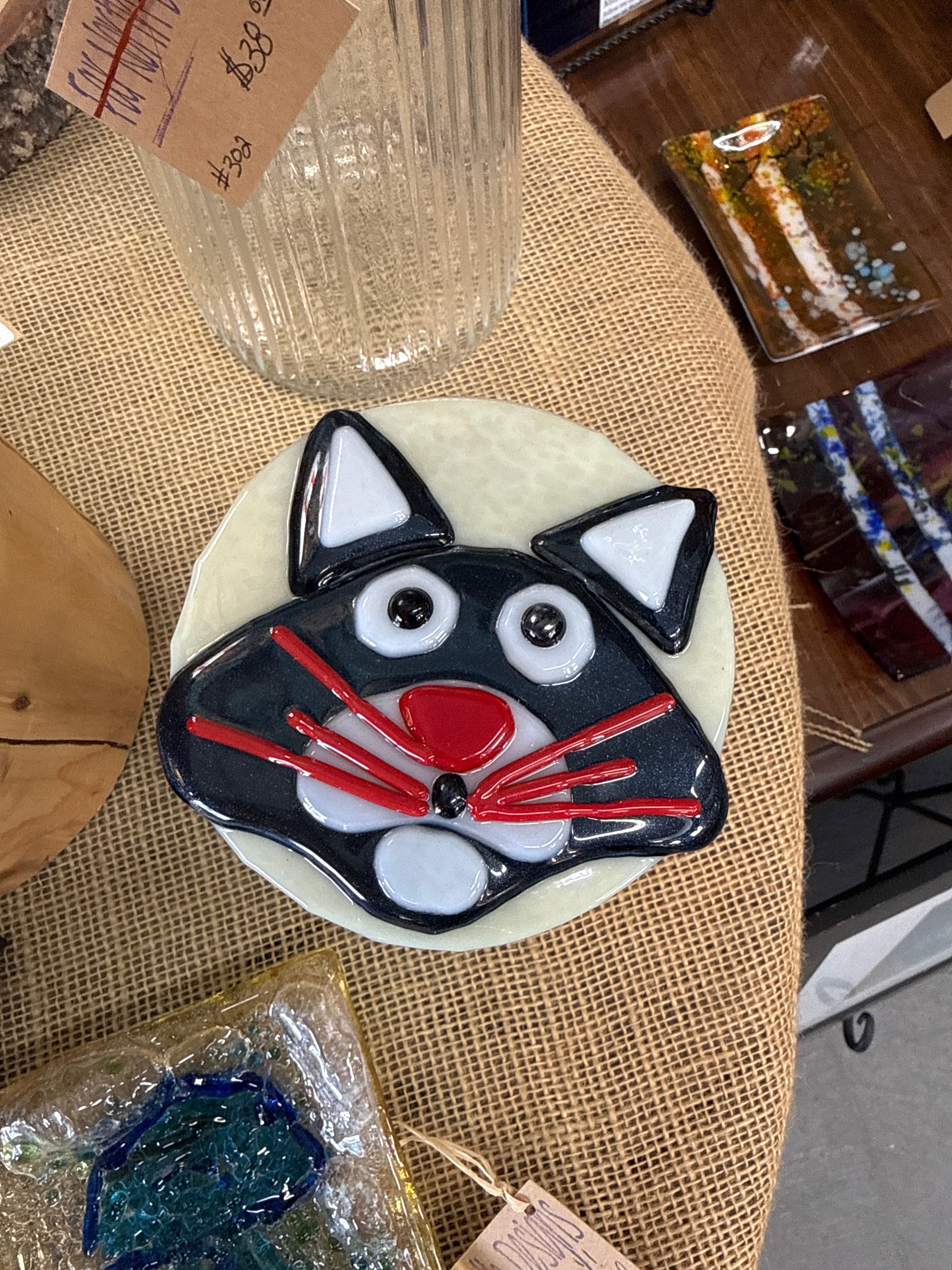 #357 glass jar with cat lid