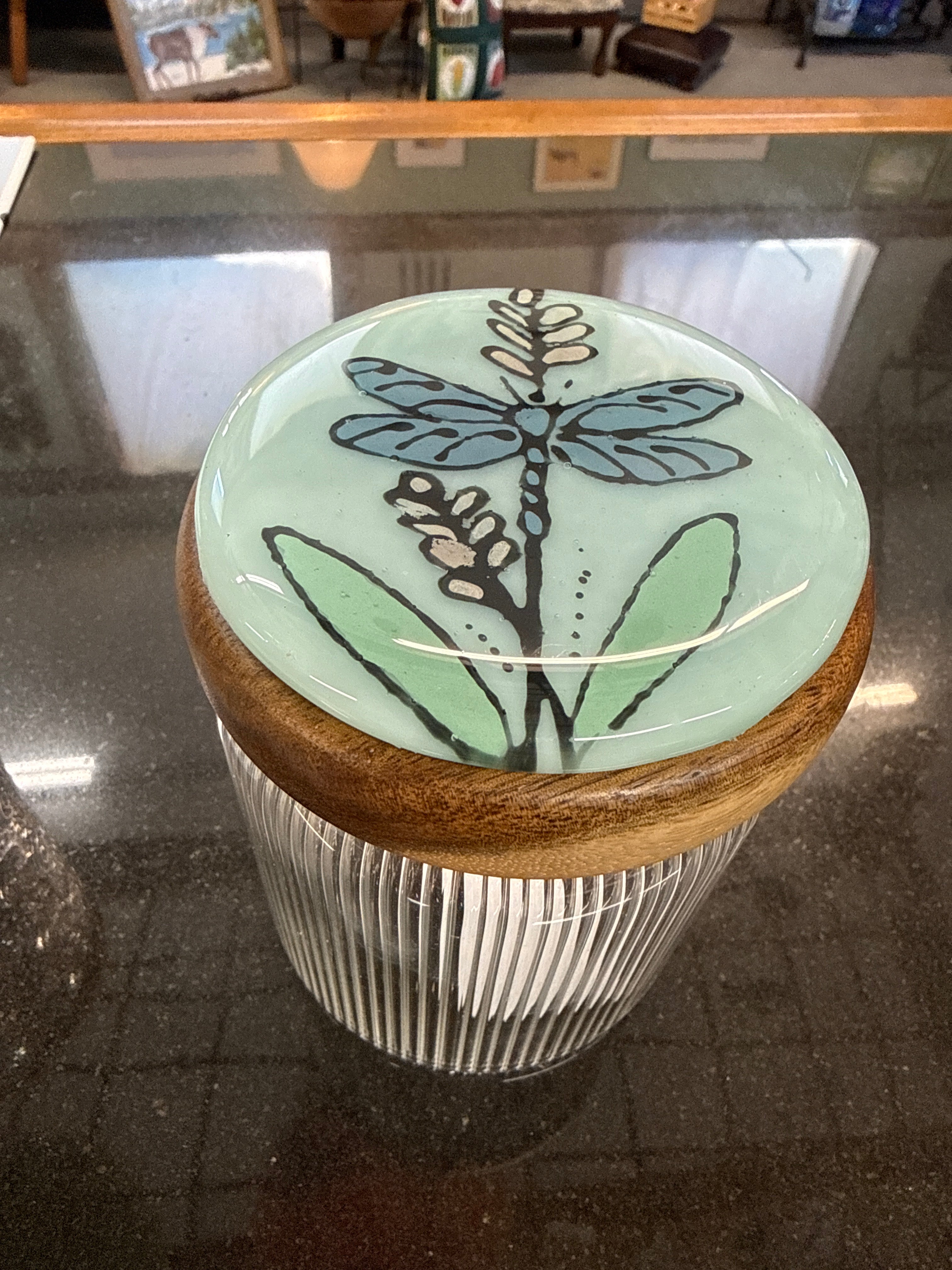 #320 glass jar dragonfly
