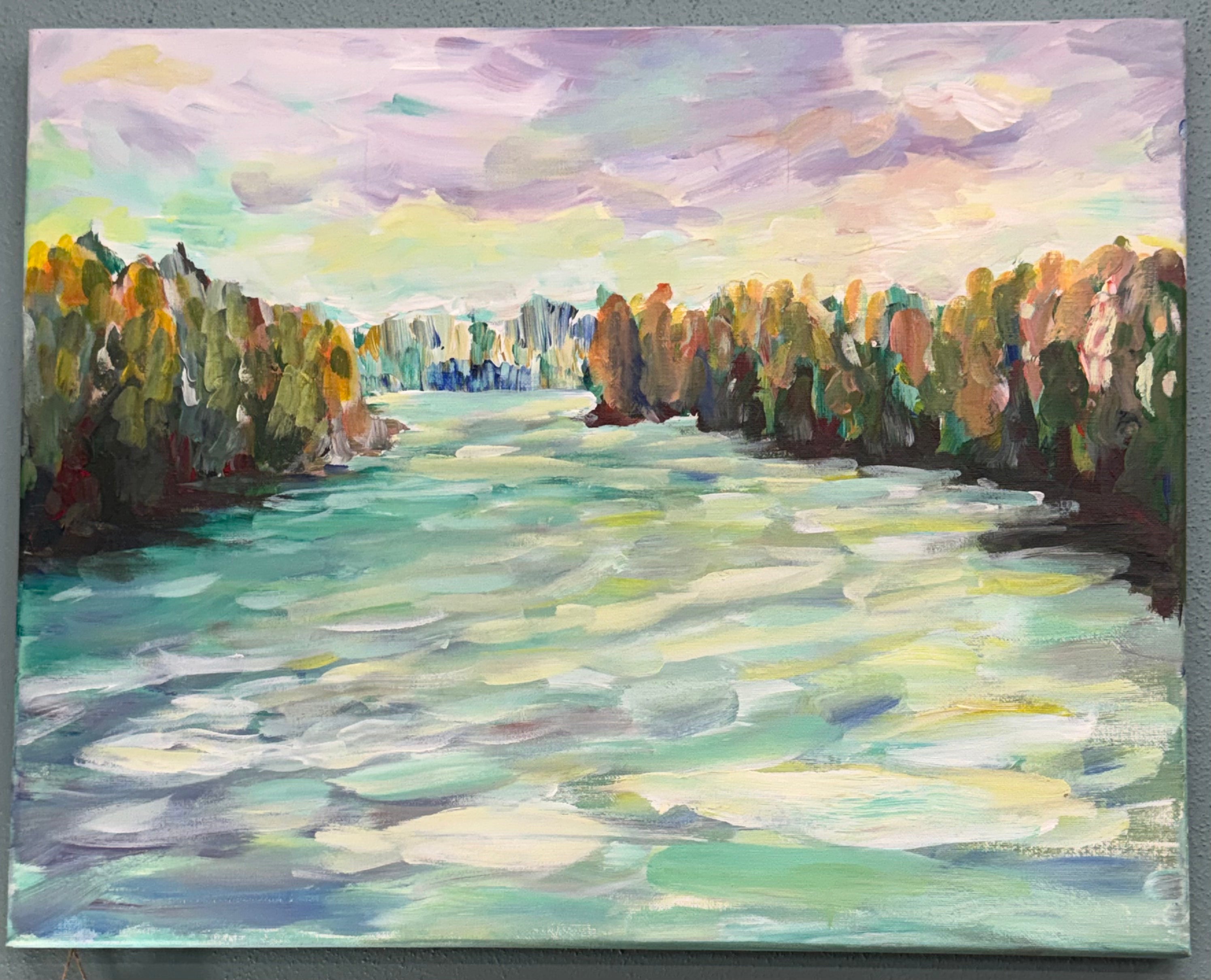 "Kenai River Calm" Original on canvas 15x16 in