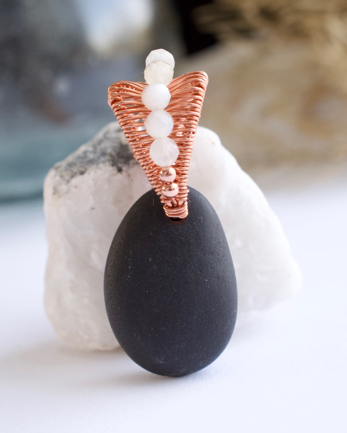 #302 Necklace - Ninilchik stone w/ Moonstone on copper bail - 20”