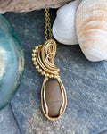 #304 Necklace - Kasilof Brown stone brass wire wrap w/ beads. 18”