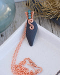 #310 Necklace - Kasilof stone w/ teal glass on copper bail - 18”