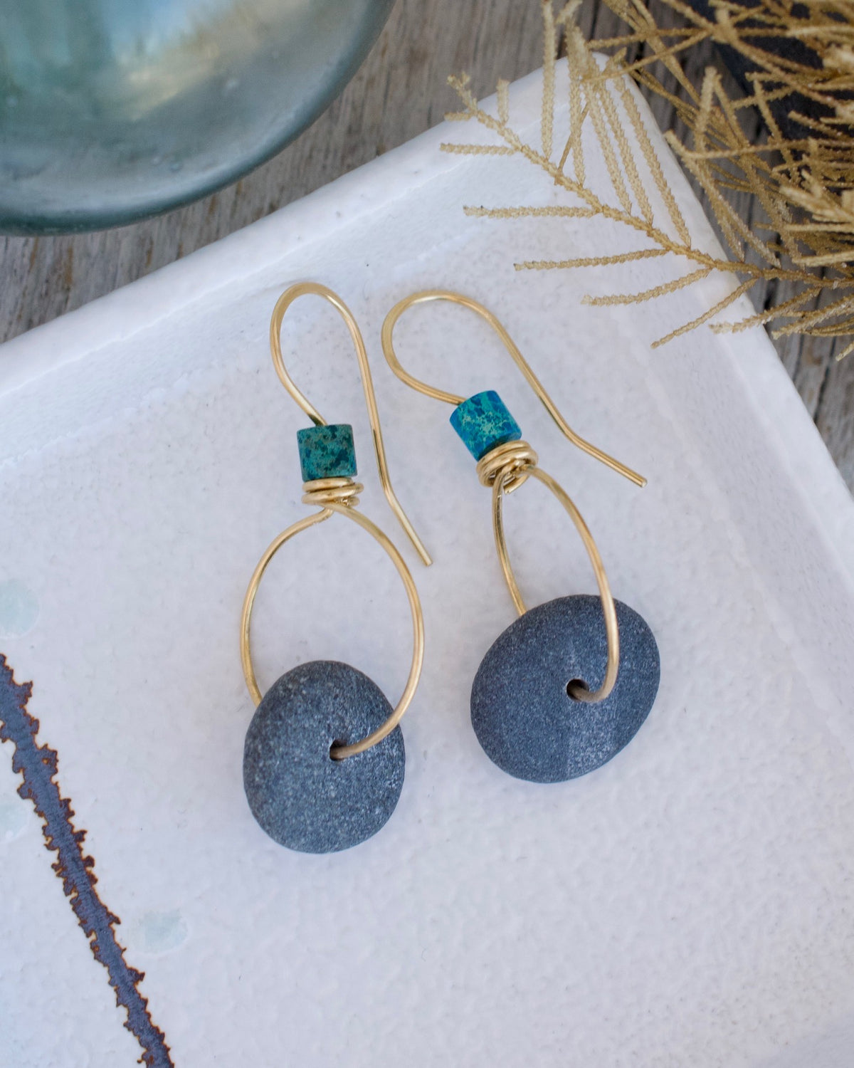 #321 Earrings - Kasilof Stones on brass hoop with impression jasper