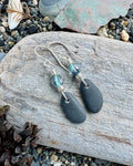 #367 Earrings - Clam Gulch  Stones on Argentium silver w/ facets blue glass