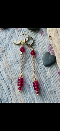 #1360 Red Swarovski & Red Disc Earrings on chain