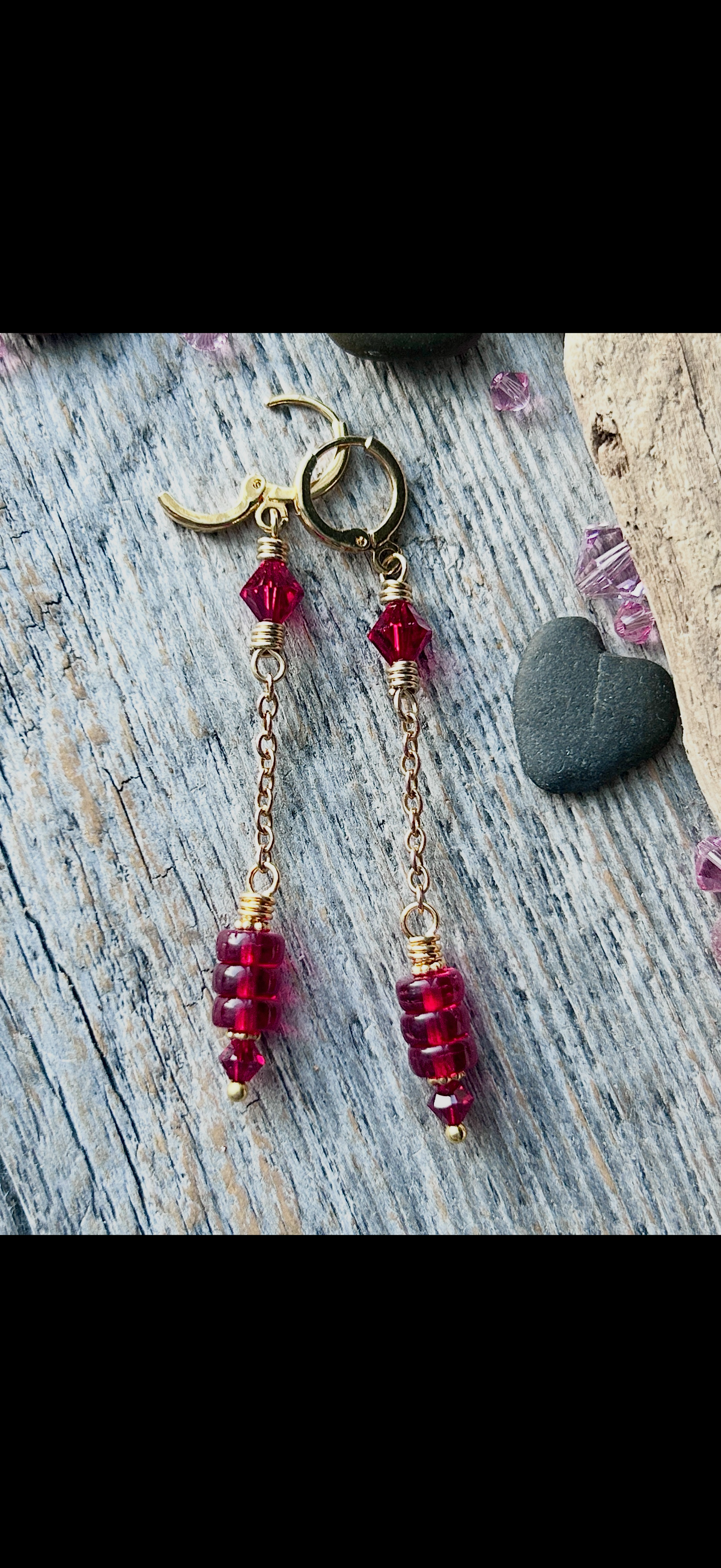 #1360 Red Swarovski & Red Disc Earrings on chain