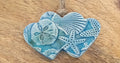Pottery Ornament Double Hearts with shells