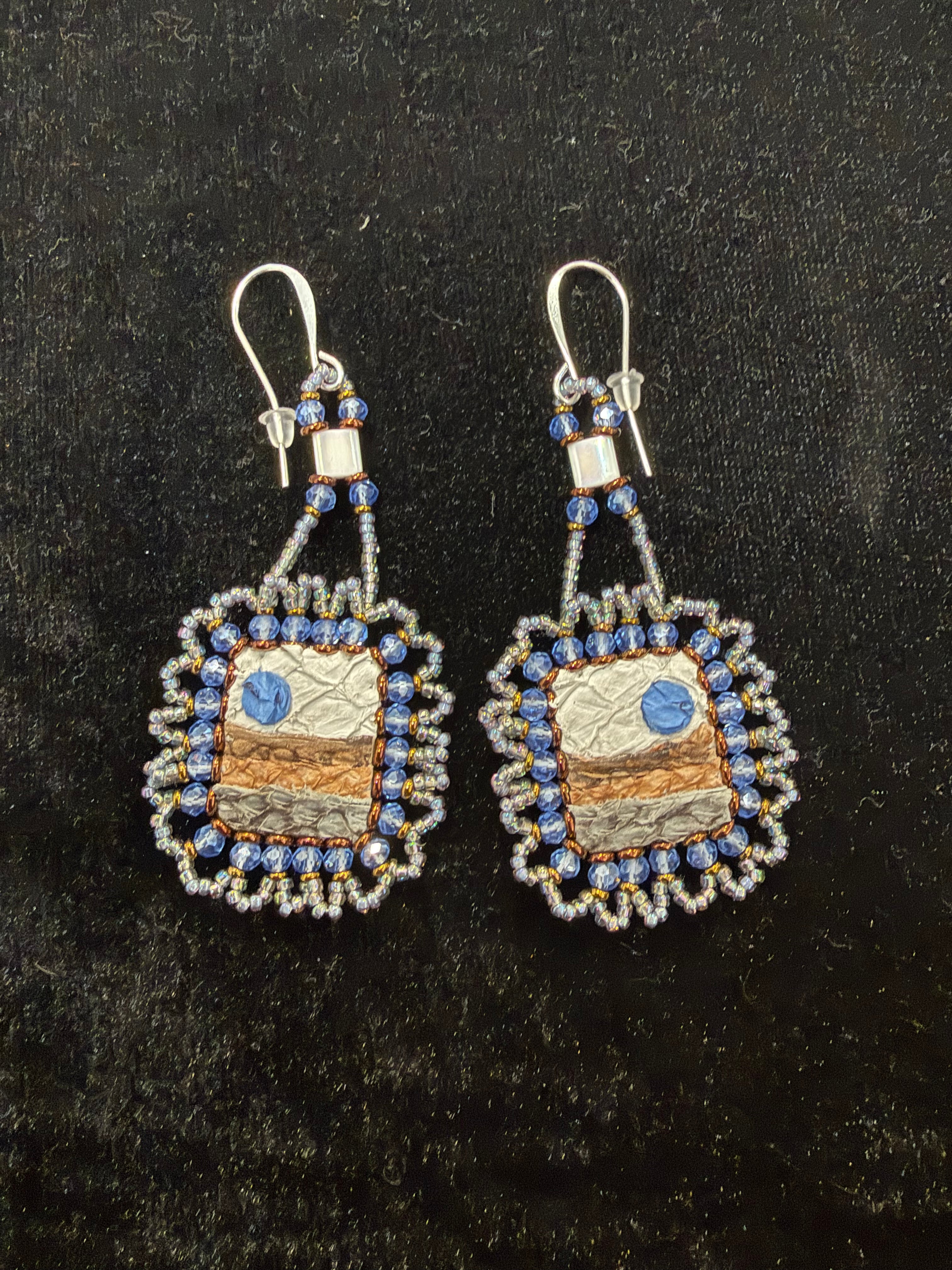 Salmon Leather Dangle Earrings with hand beading