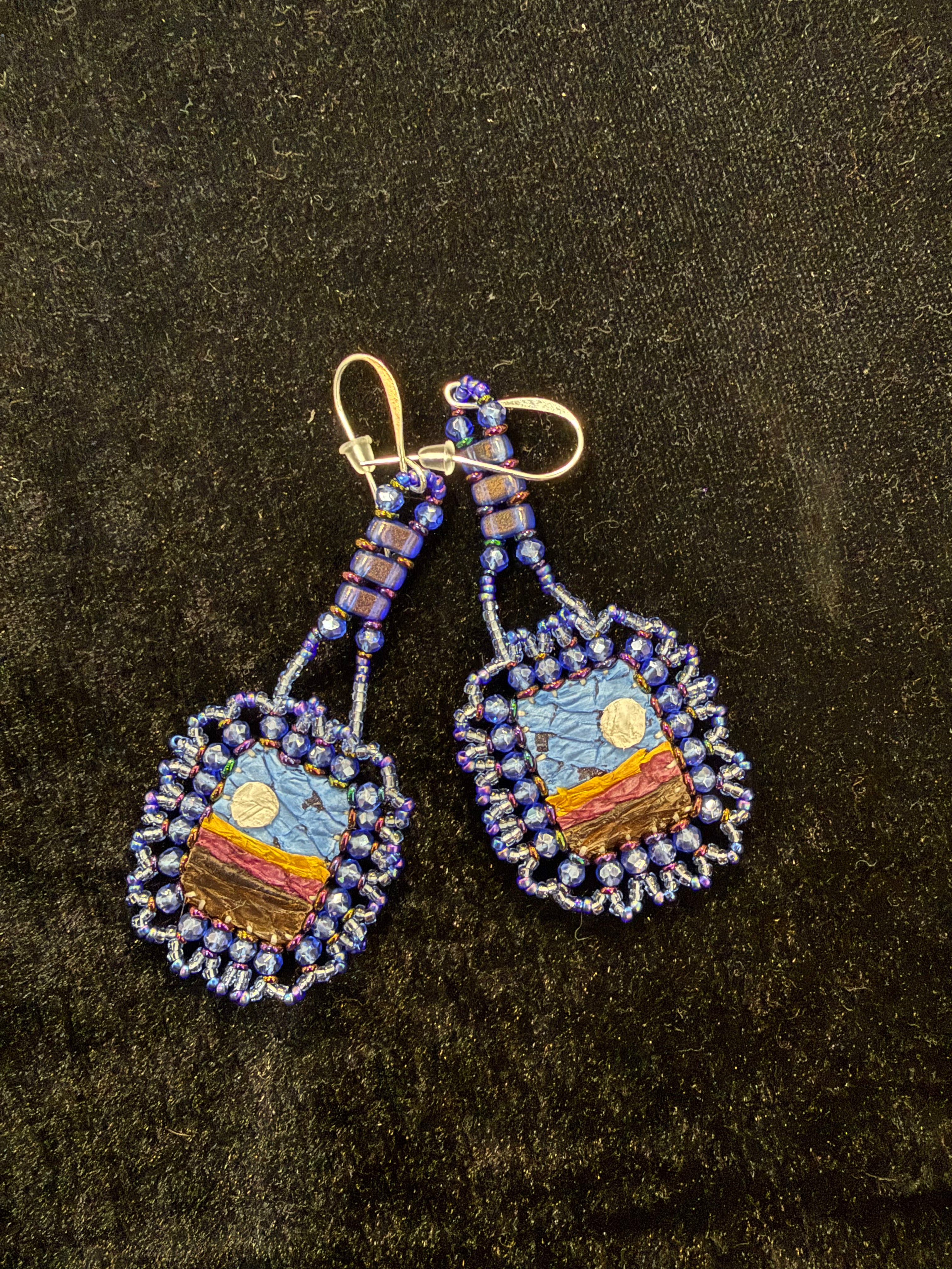 Salmon Leather Dangle Earrings with hand beading