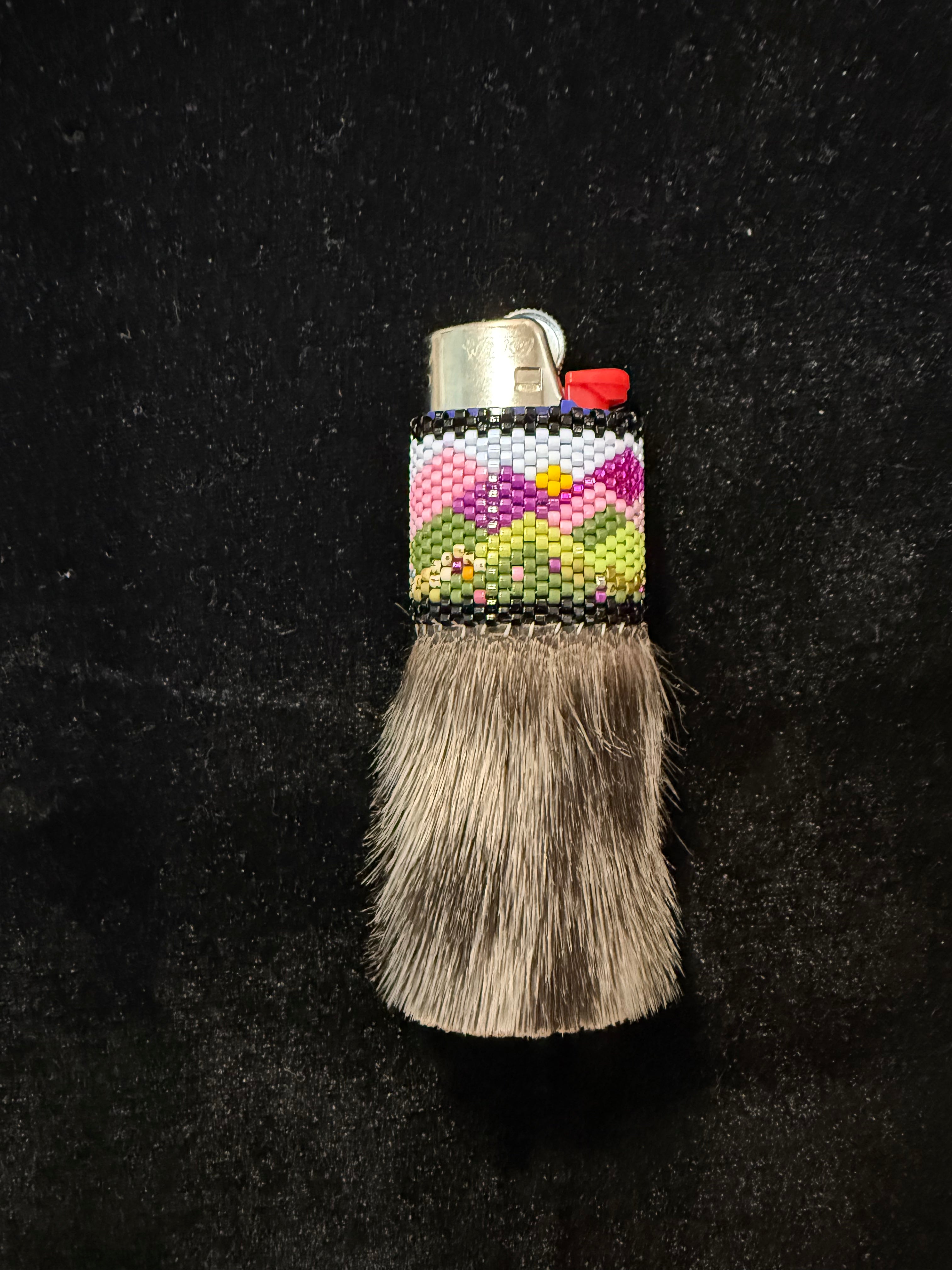 Seal fur, hand beaded lighter with moose hide