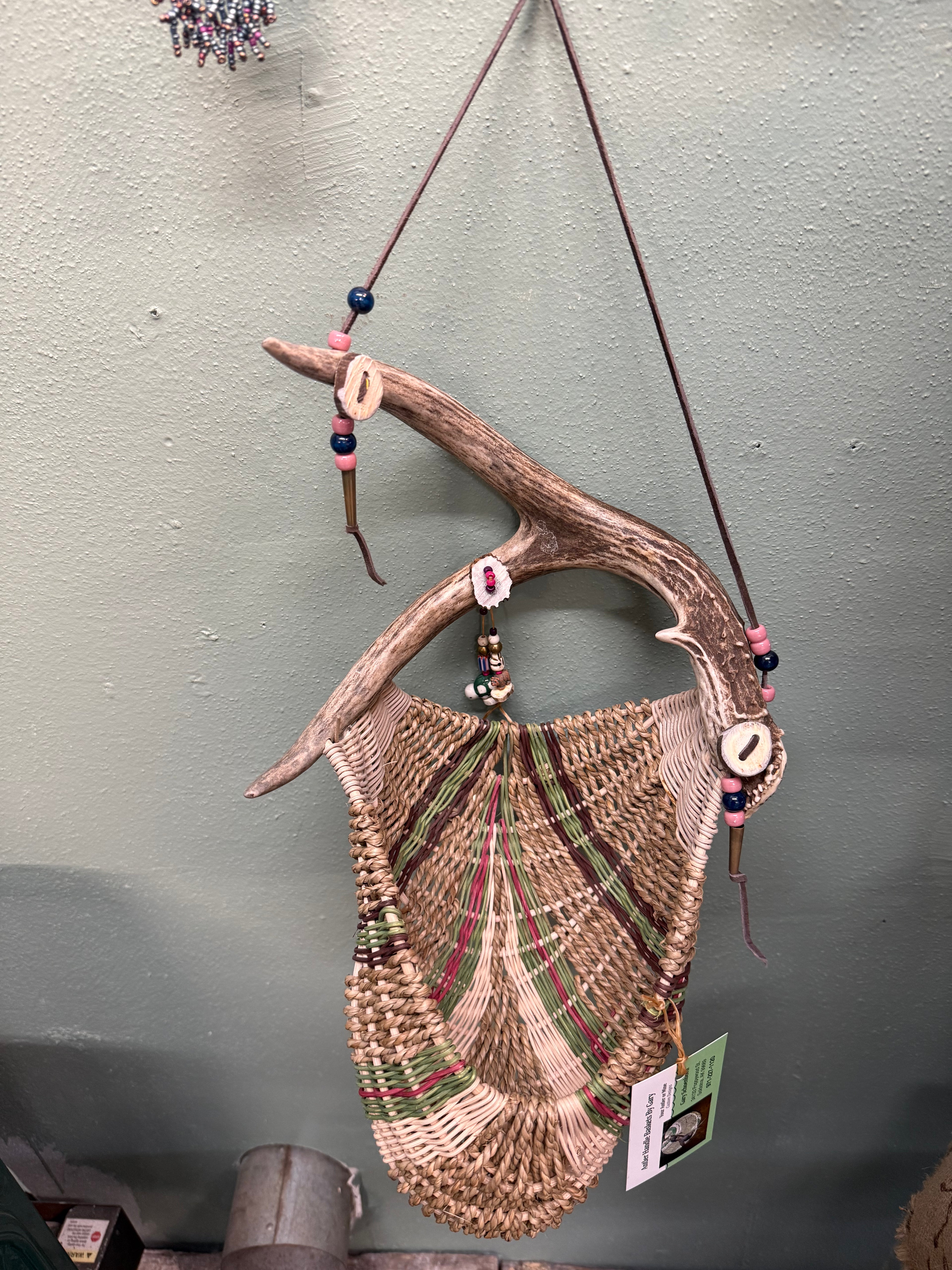 Hand Woven Basket with Moose Antler