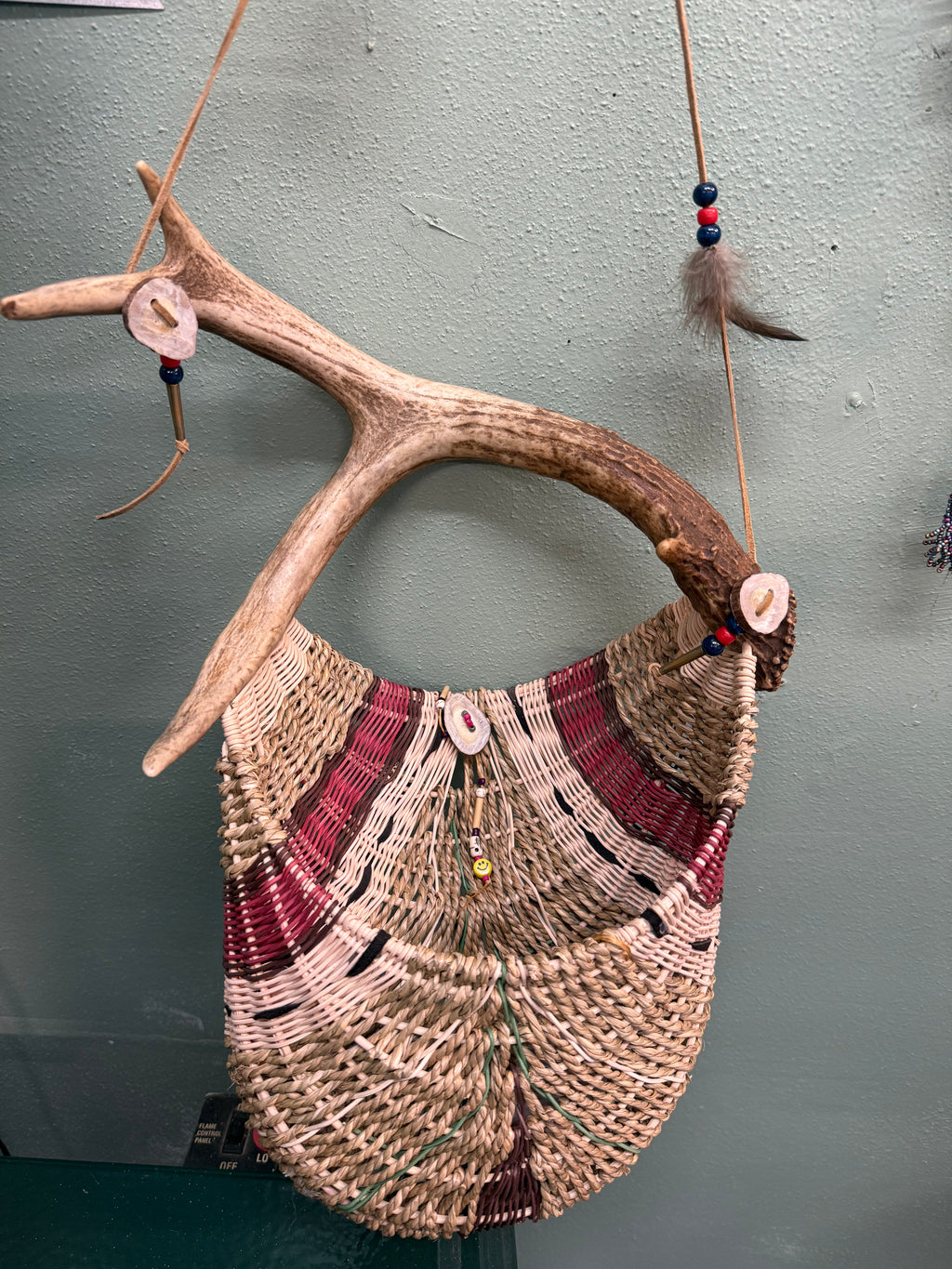 Hand Woven Basket with Moose Antler