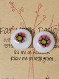 #74 Pink Flower button earrings
