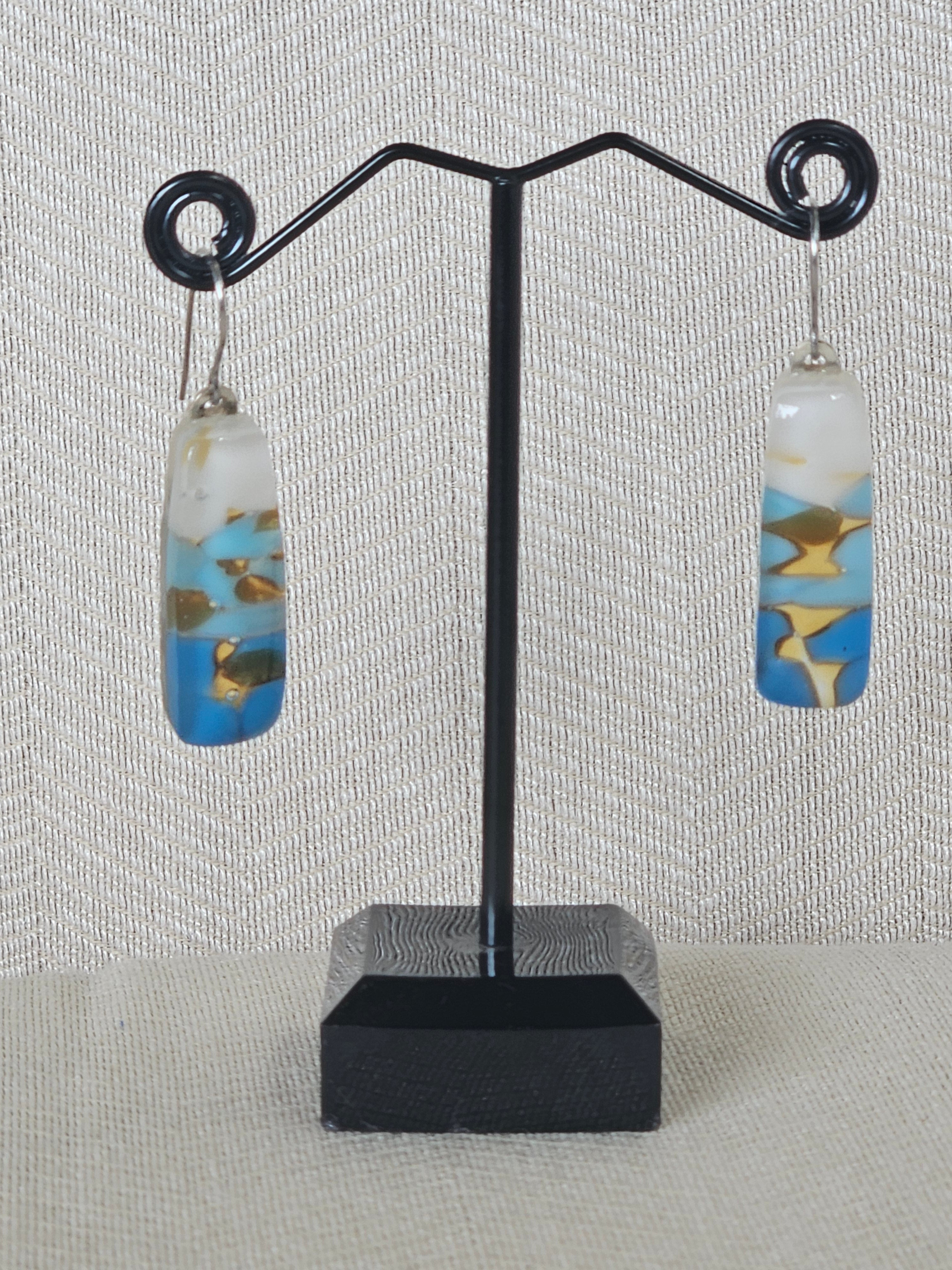 #89 Fused Light And Dark Blue Glass Earrings