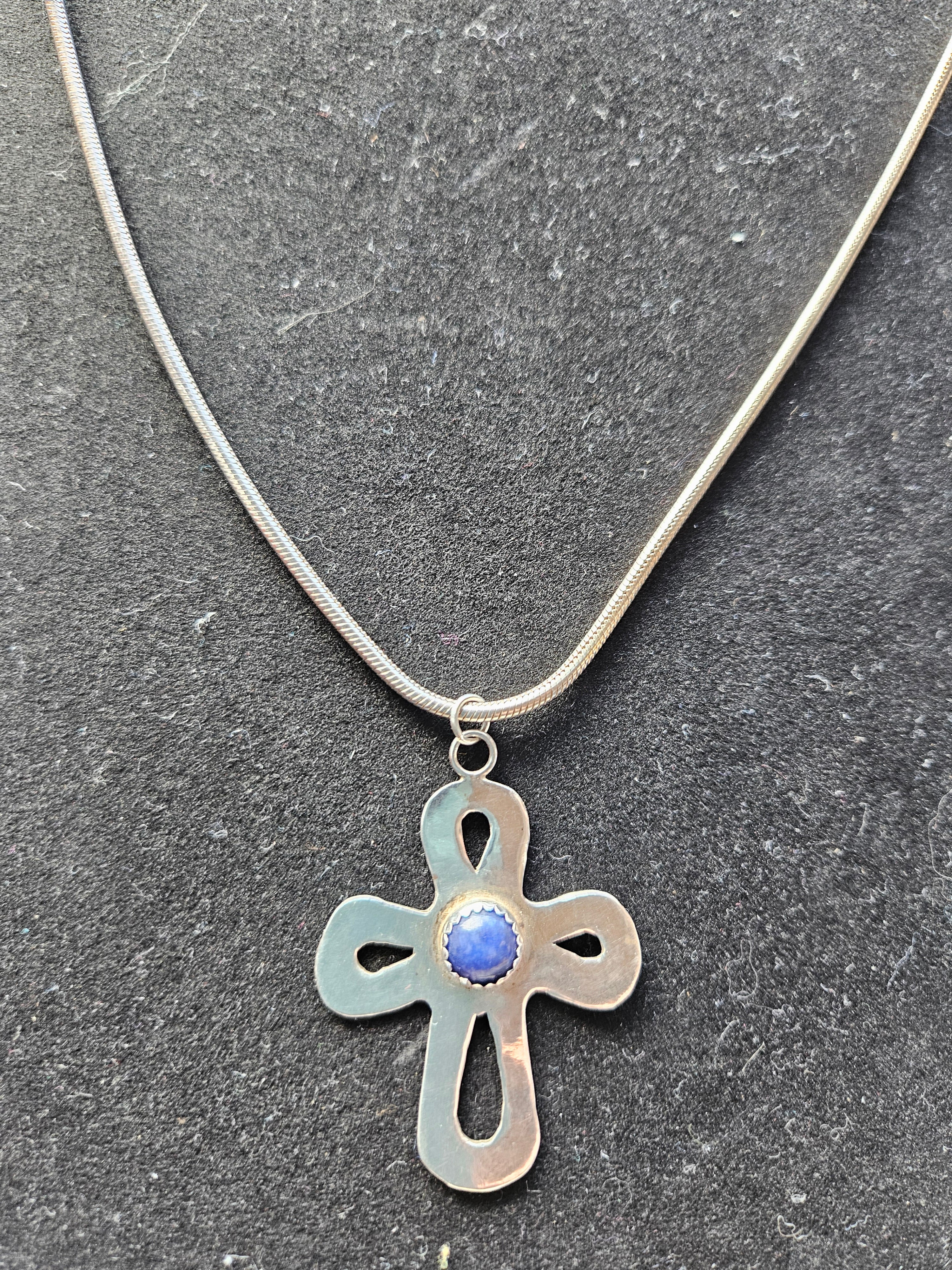 Vintage lapis and silver cross