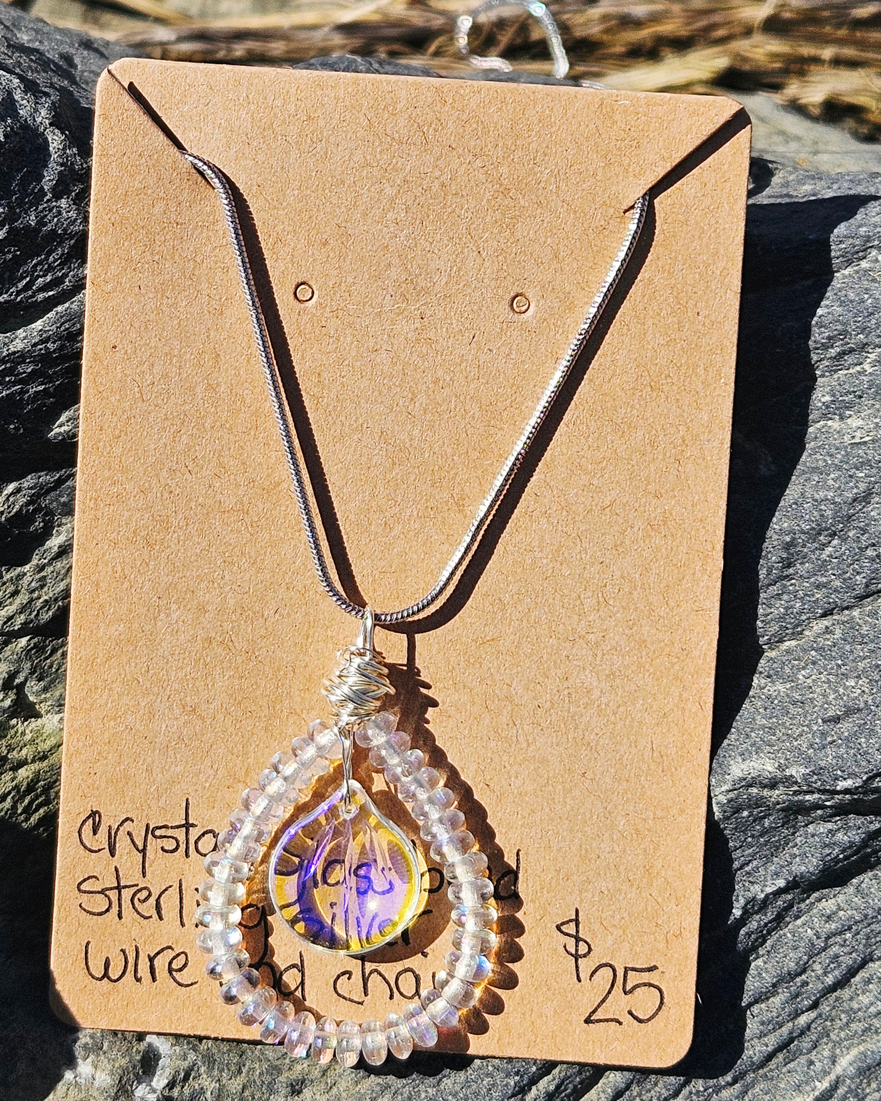 Crystal and glass beads pendant with SS RH50