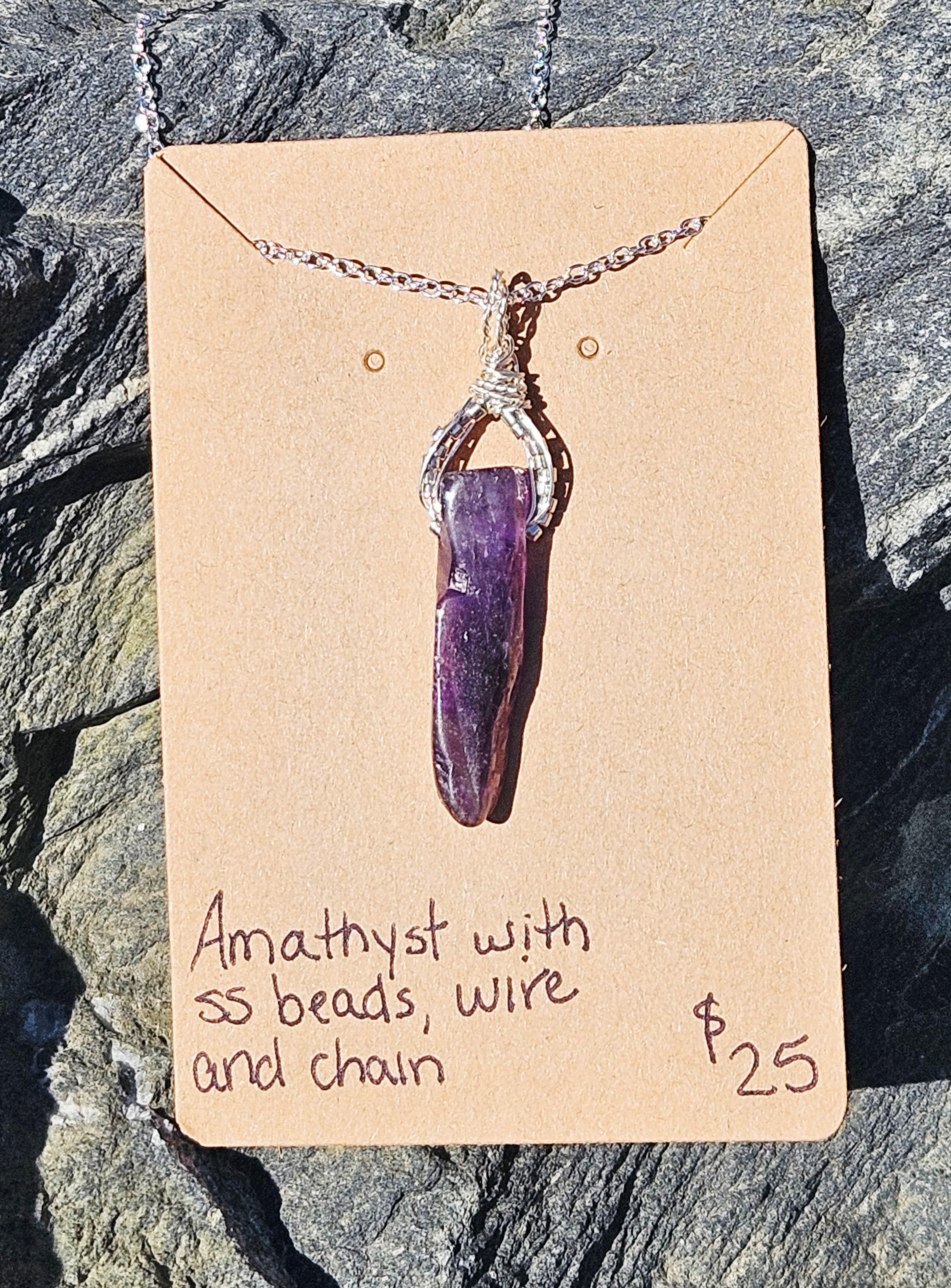 Amethyst  with SS beads, wire, and chain RH46
