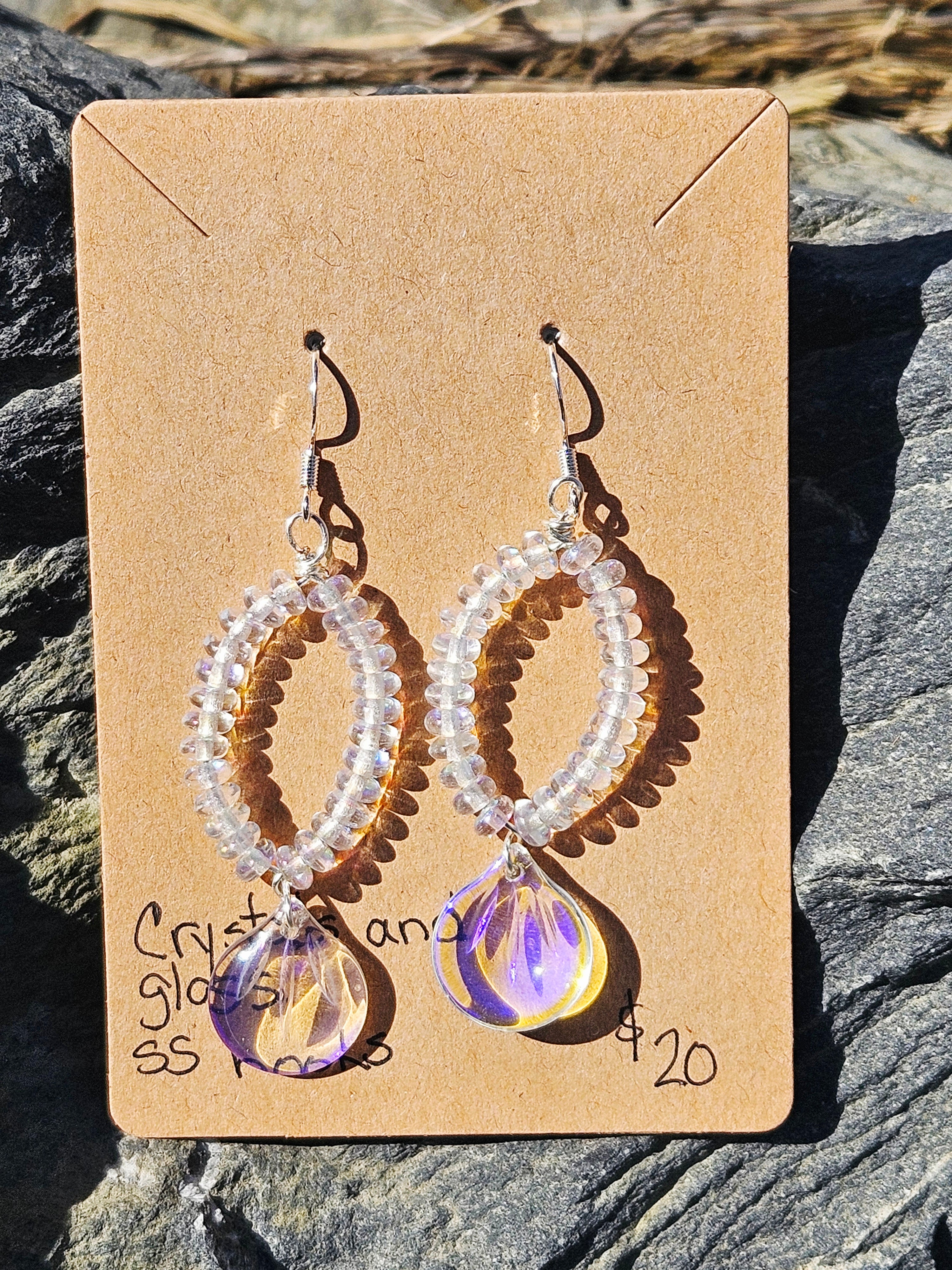 Crystal and glass earrings with SS hooks RH42